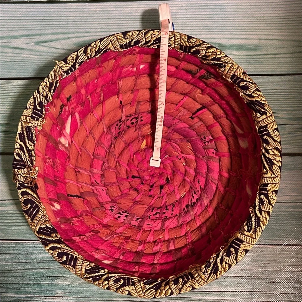 Handwoven Pink and Gold Basket